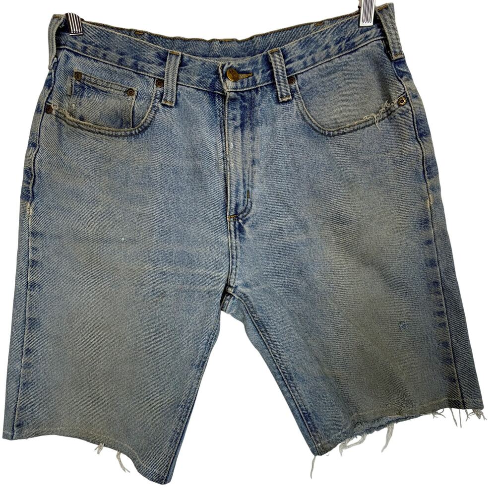 Carhartt B460 LVB Denim Jorts Mens 36x34 Light Wash Cutoff Shorts Frayed Raw Hem